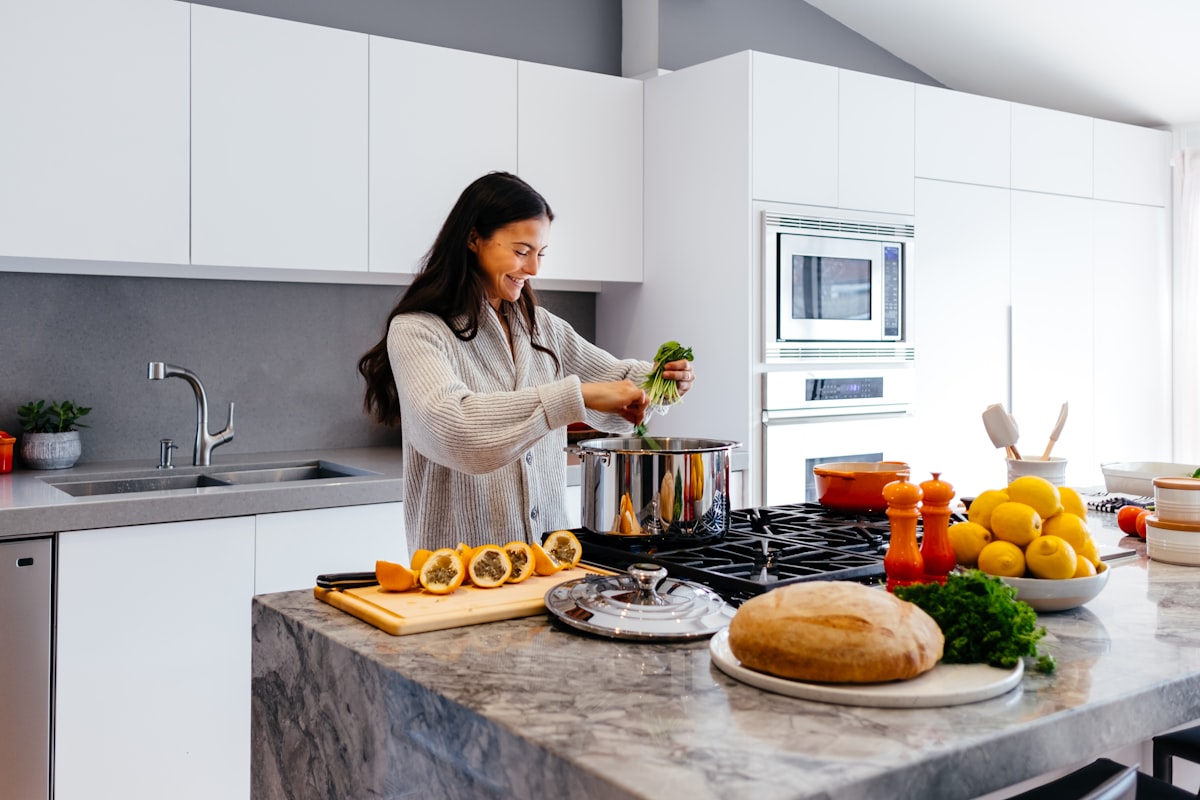 Healthy cooking in home kitchen